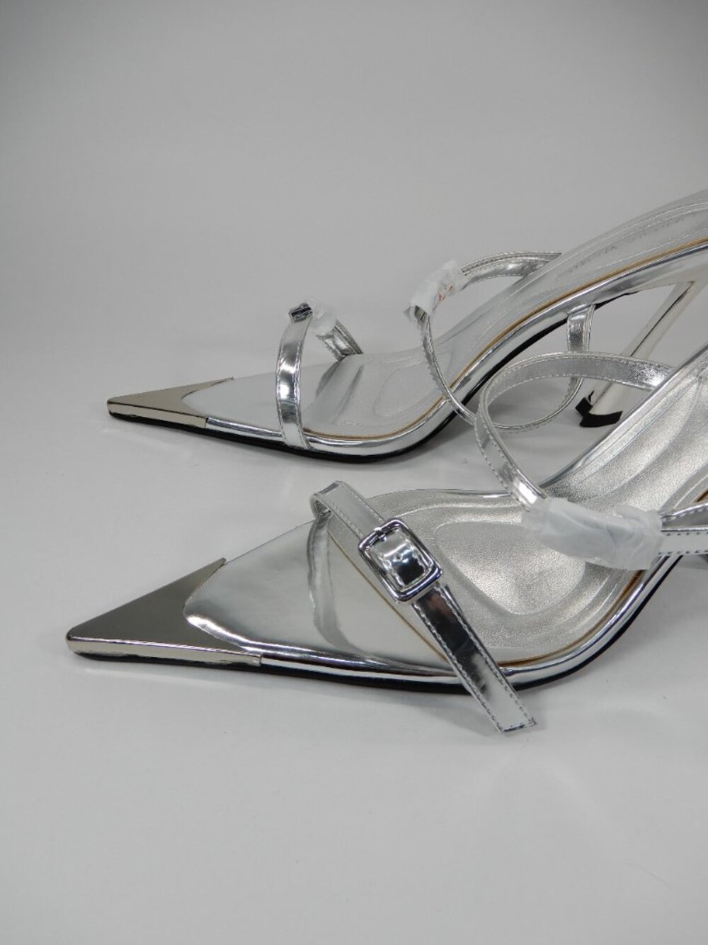 AZALEA WANG Swen Silver Stiletto Sandals Heels Size 7.5 Silver Metallic NEW - Picture 7 of 14